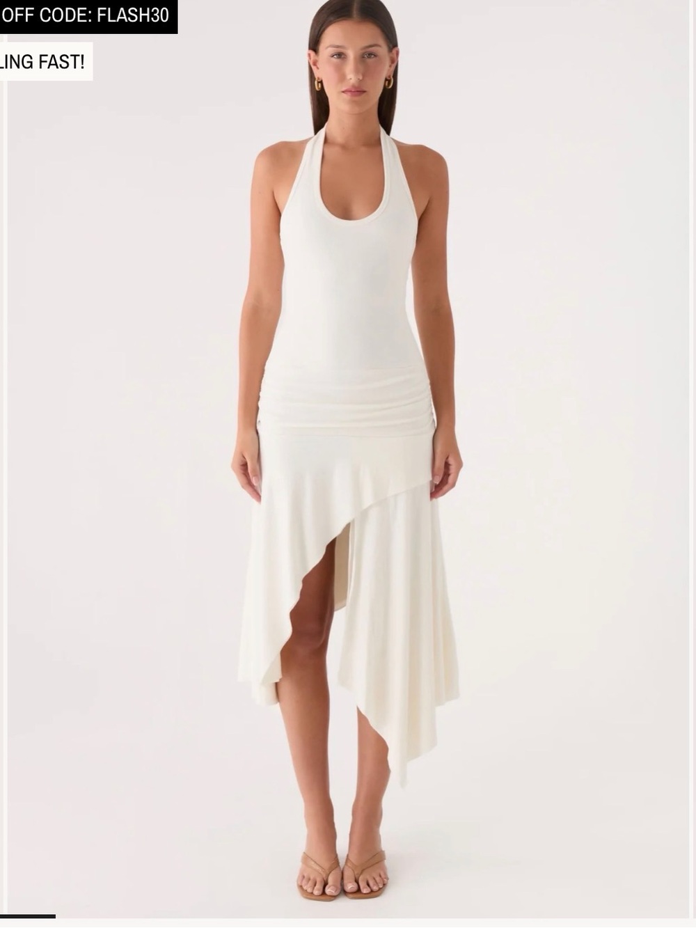 Peppermayo White Halter Asymmetric Midi Dress
